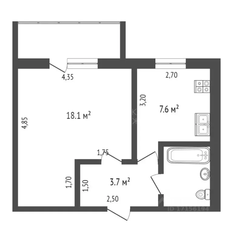 1-к кв. Тюменская область, Тюмень ул. Баумана, 111 (34.0 м) - Фото 2