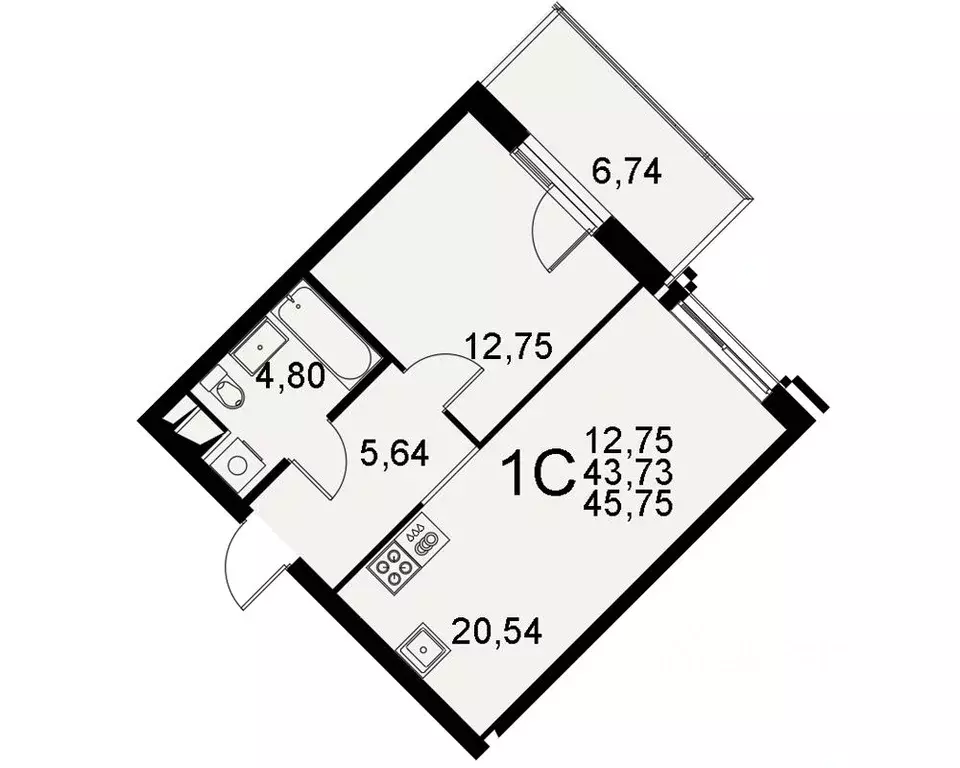 1-к кв. Тульская область, Тула Хлебная пл. (43.73 м) - Фото 0