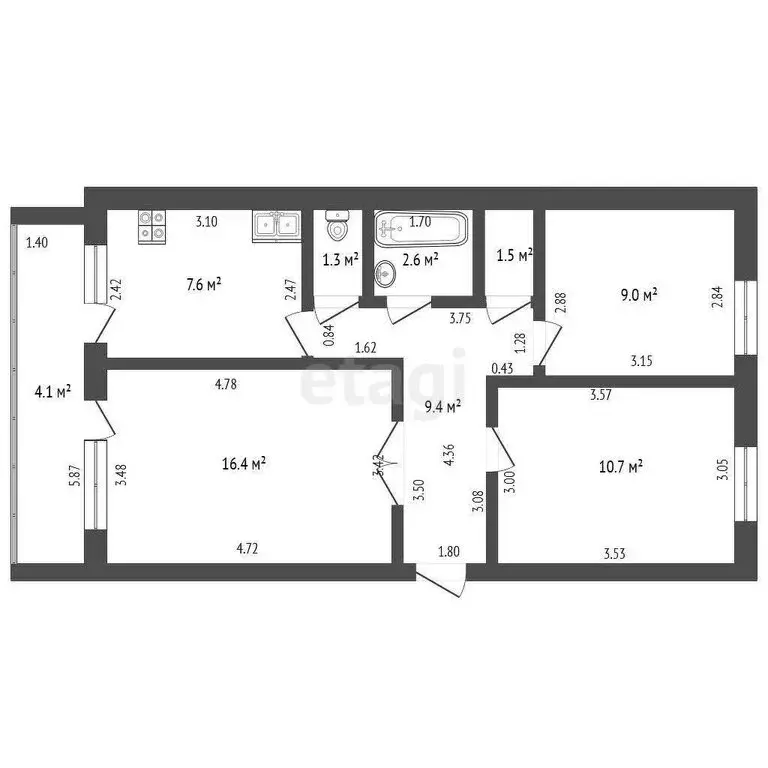 3-комнатная квартира: Стерлитамак, улица Сакко и Ванцетти, 72 (58.5 м) - Фото 0