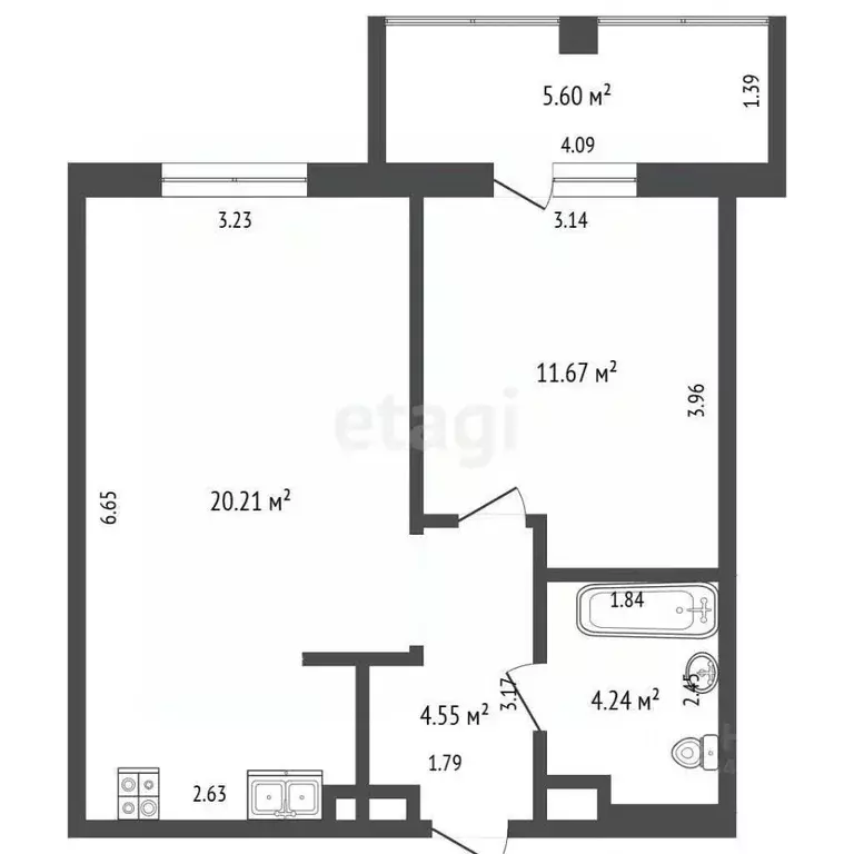 1-к кв. Тюменская область, Тюмень ул. Фармана Салманова, 24 (40.9 м) - Фото 2