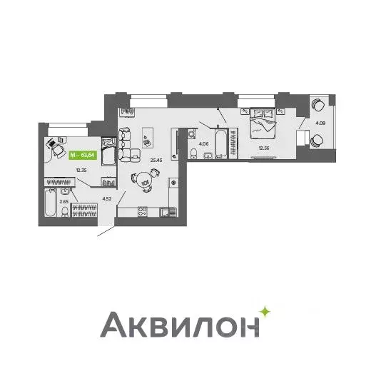 2-к кв. Архангельская область, Северодвинск  (63.64 м) - Фото 0