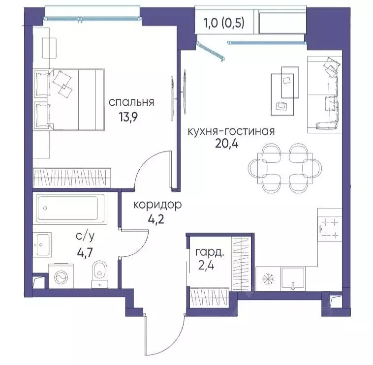 1-к кв. Москва Жилой комплекс остров, 6-й кв-л, 12к2 (47.0 м) - Фото 2