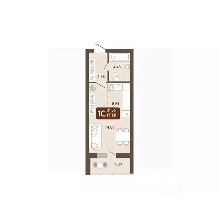 Студия Кемеровская область, Кемерово 58В мкр, 1 (31.06 м) - Фото 1