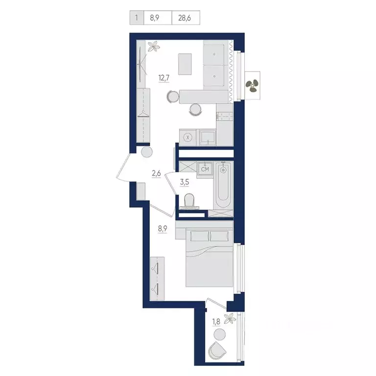 1-к кв. Башкортостан, Уфа ул. Евгения Столярова, 13 (28.6 м) - Фото 0