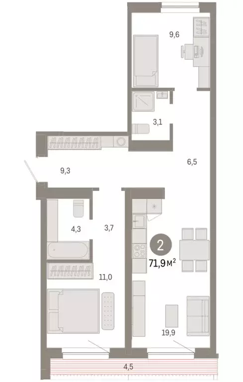 2-комнатная квартира: Новосибирск, Большевистская улица, с49 (71.88 м) - Фото 1