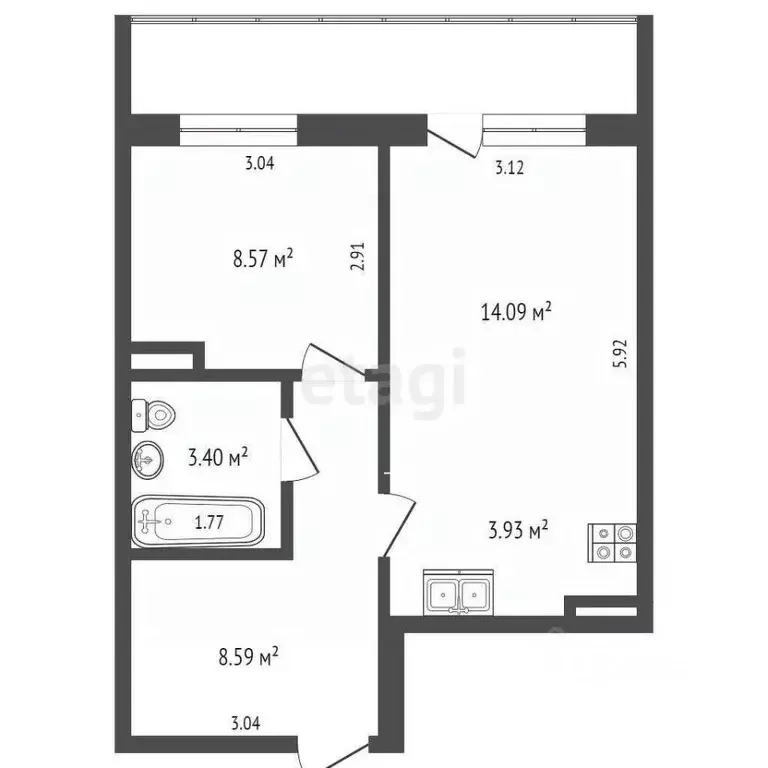 1-к кв. Кемеровская область, Кемерово ул. Веры Волошиной, 22Ак1 (43.0 ... - Фото 2