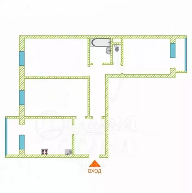 3-комнатная квартира: Тюмень, улица Николая Семёнова, 27к2 (90.3 м) - Фото 1