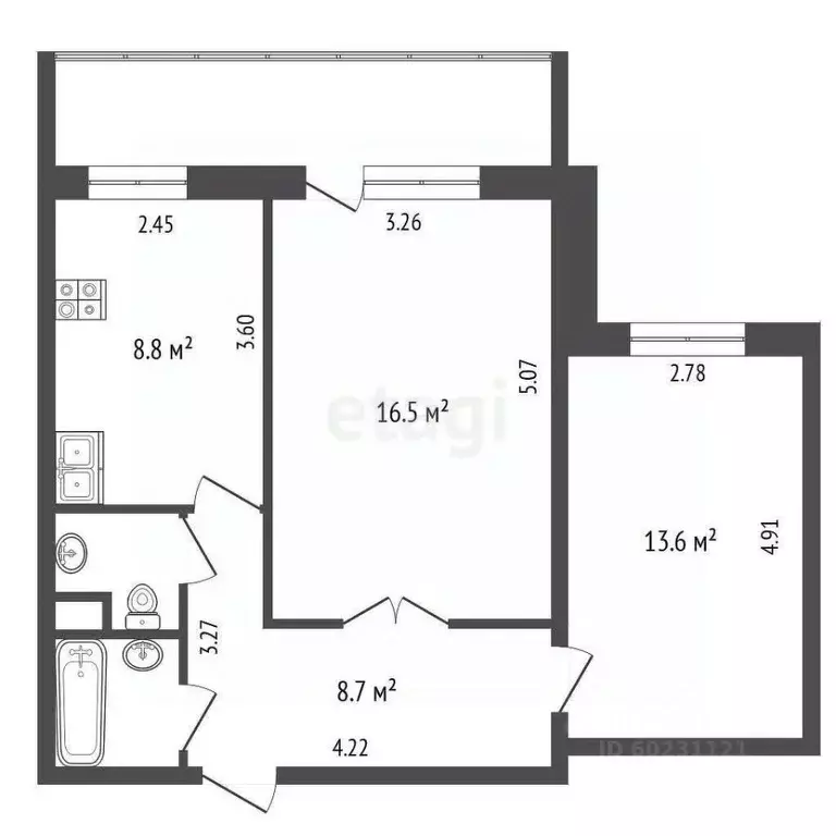 2-к кв. Пермский край, Пермь ул. Аркадия Гайдара, 1 (55.5 м) - Фото 2