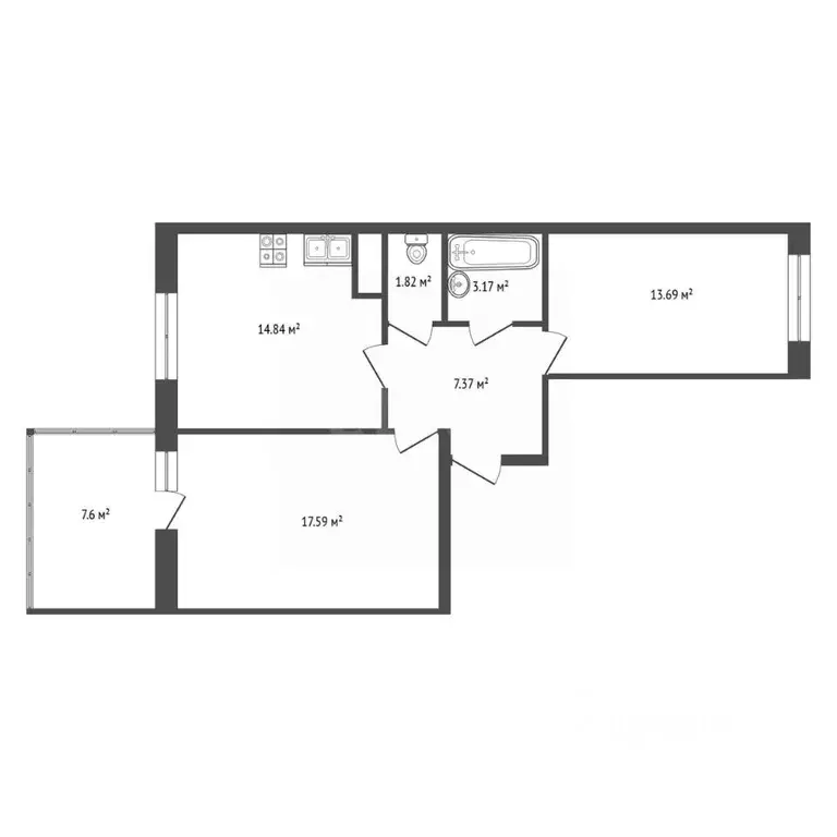 2-к кв. Санкт-Петербург Пулковское ш., 42к6 (58.3 м) - Фото 2