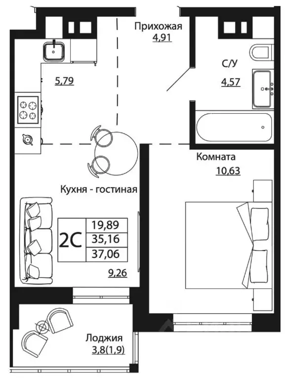 1-к кв. Ростовская область, Ростов-на-Дону ул. Текучева, 370/2 (36.39 ... - Фото 0