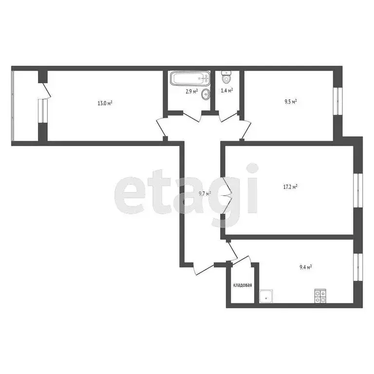 3-комнатная квартира: Ишим, Большая улица, 181 (65.3 м) - Фото 0