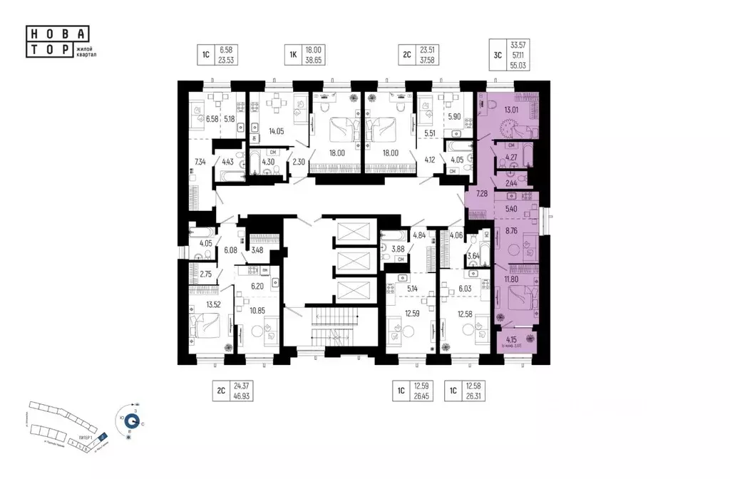 3-к кв. Башкортостан, Уфа Глумилино-1 мкр, Новатор жилой комплекс ... - Фото 1