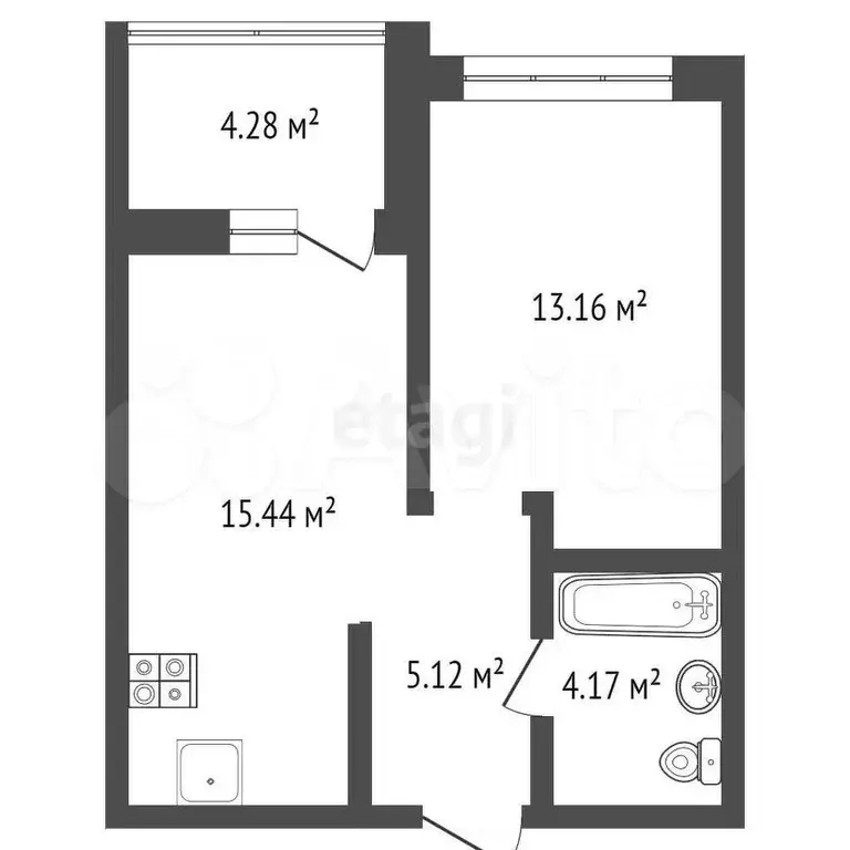 1-к. квартира, 43 м, 2/9 эт. - Фото 0