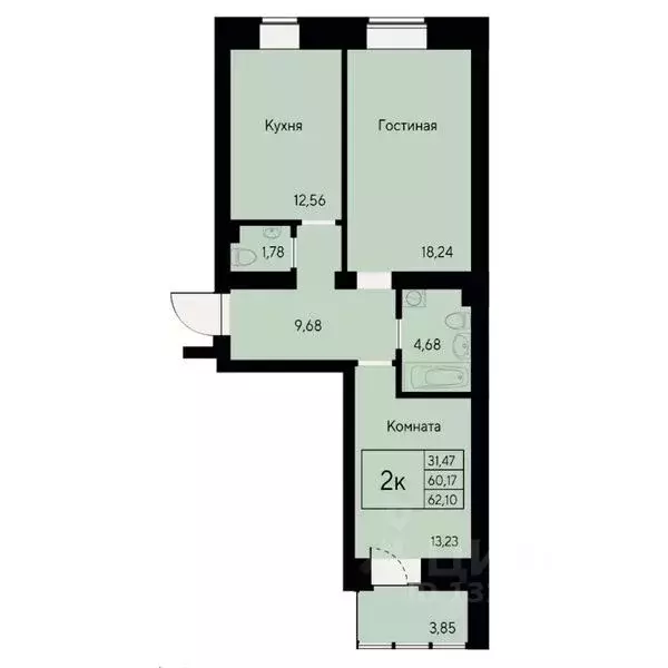 2-к кв. Красноярский край, Красноярск ул. Елены Стасовой, 80 (62.3 м) - Фото 1