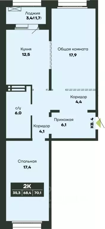 2-к кв. Новосибирская область, Новосибирск Гренландия жилой комплекс ... - Фото 1