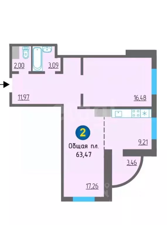 2-к кв. Калужская область, Калуга ул. Минская, 24 (63.47 м) - Фото 2