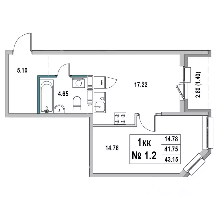 1-к кв. Ленинградская область, Выборг ул. 2-я Южная, 4 (43.15 м) - Фото 0