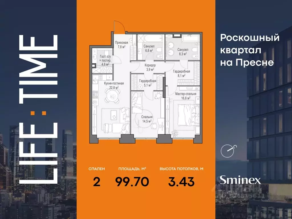 2-к кв. Москва Лайф Тайм жилой комплекс (100.0 м) - Фото 1