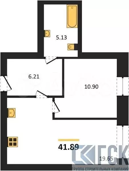 1-к. квартира, 41,9 м, 4/9 эт. - Фото 0