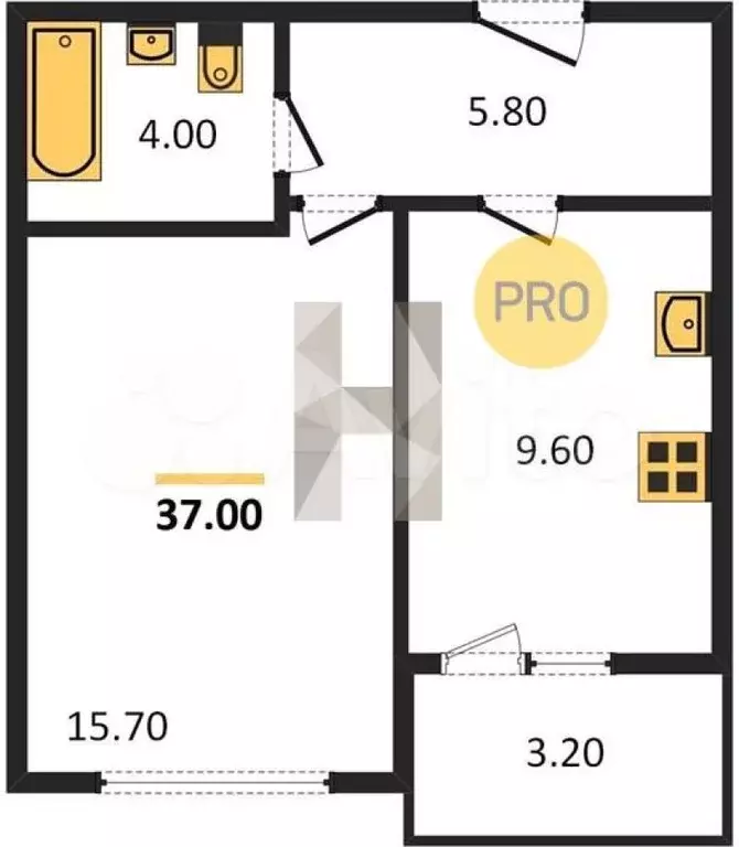 1-к. квартира, 37 м, 9/9 эт. - Фото 0