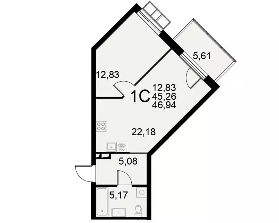 1-к кв. Тульская область, Тула Хлебная пл. (46.94 м) - Фото 0