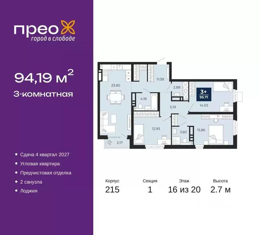 3-к кв. Тюменская область, Тюмень Тюменская Слобода мкр, Прео жилой ... - Фото 1