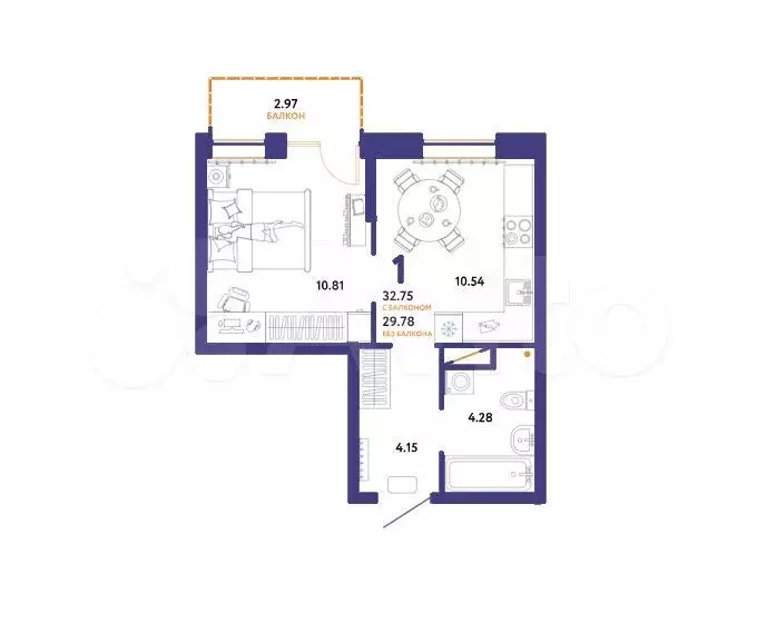 1-к. квартира, 32,8 м, 4/13 эт. - Фото 1
