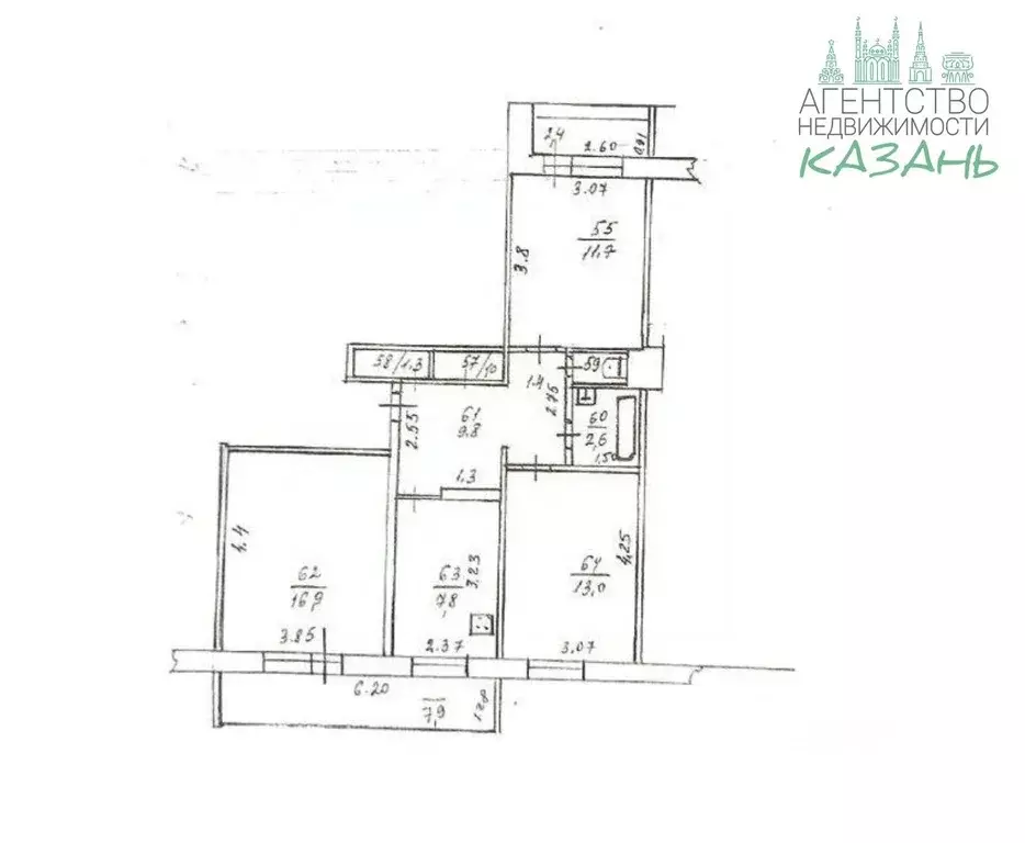 3-к кв. Татарстан, Казань ул. Рихарда Зорге, 113 (65.0 м) - Фото 2