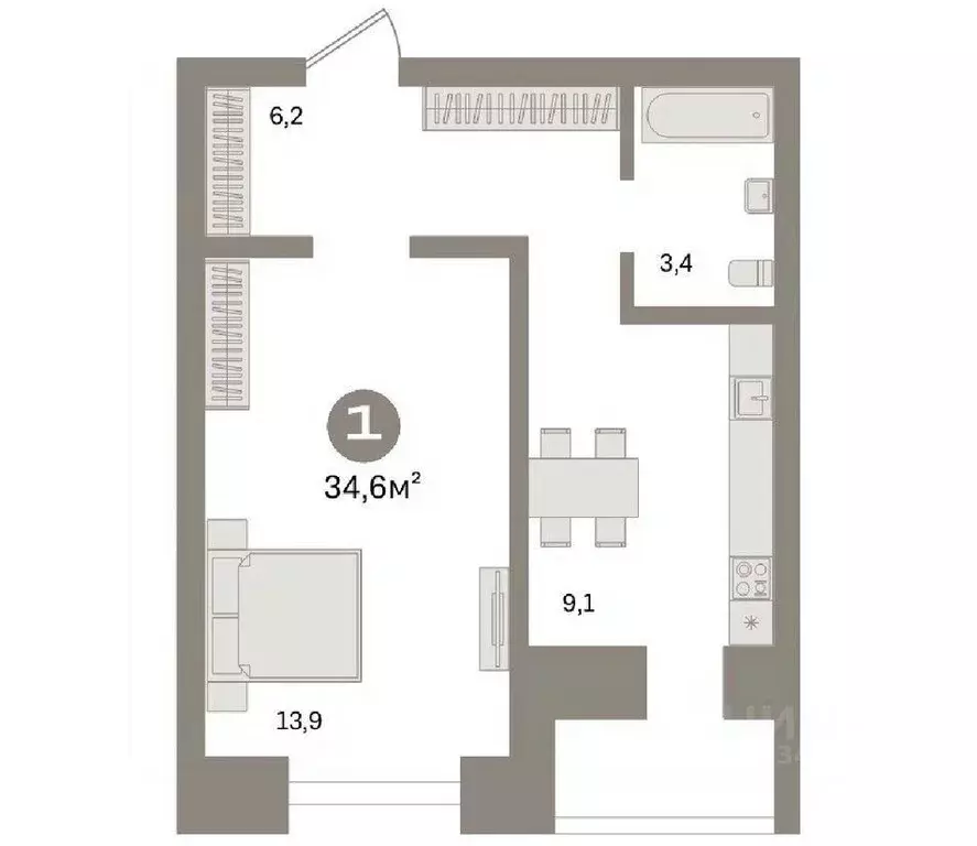 1-к кв. Новосибирская область, Новосибирск Фабричная ул., 22 (34.6 м) - Фото 1