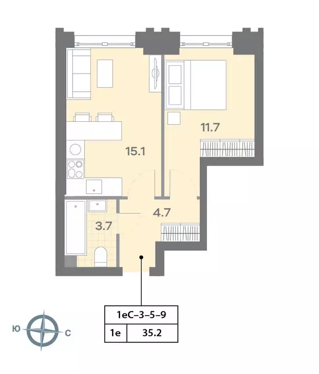 1-комнатная квартира: Москва, Ильменский проезд, 4к1 (35.2 м) - Фото 1