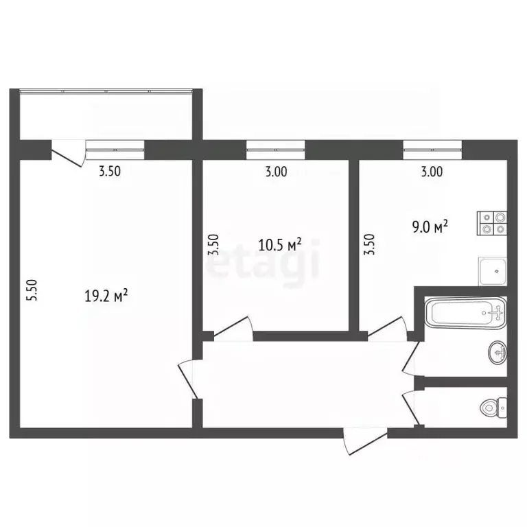 2-к кв. Псковская область, Псков ул. Генерала Маргелова, 11 (51.9 м) - Фото 2
