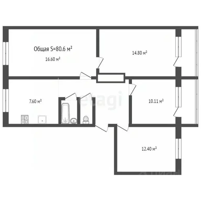 4-к кв. Брянская область, Брянск Уральский пер., 12 (80.6 м) - Фото 1