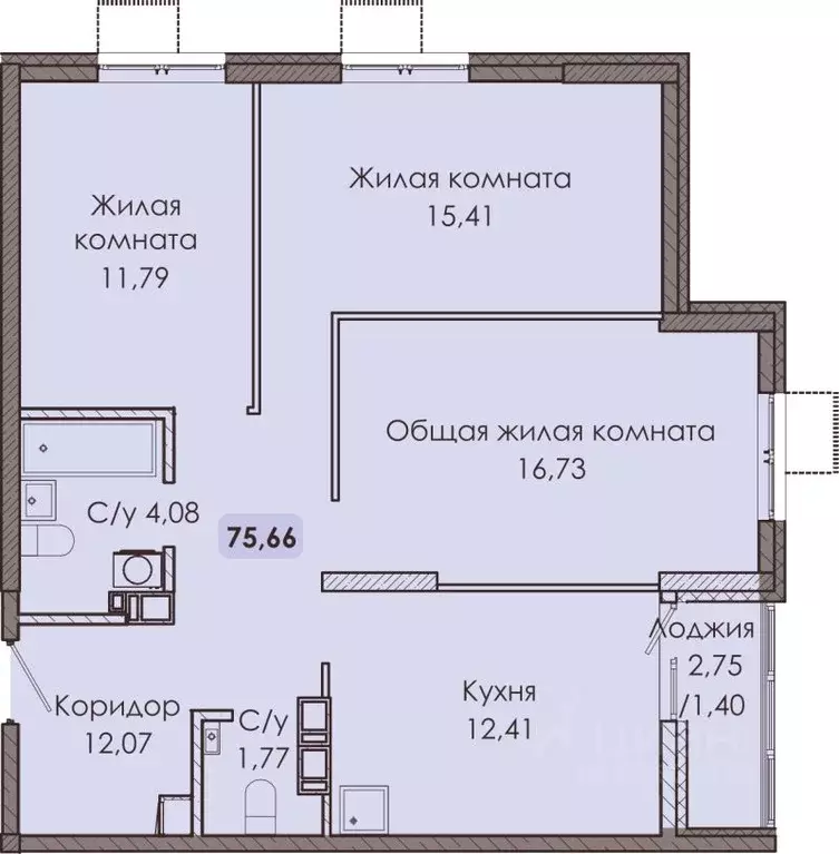 2-к кв. Самарская область, Тольятти Лесная ул., 56А (75.66 м) - Фото 1