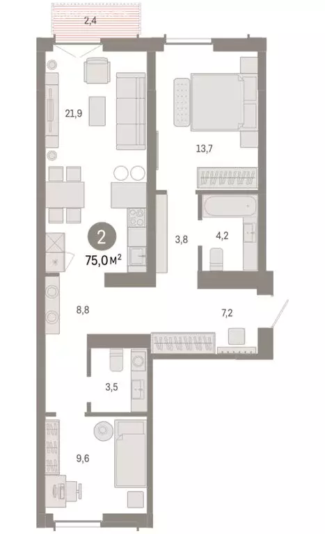 2-комнатная квартира: Новосибирск, Октябрьский район, микрорайон ... - Фото 2