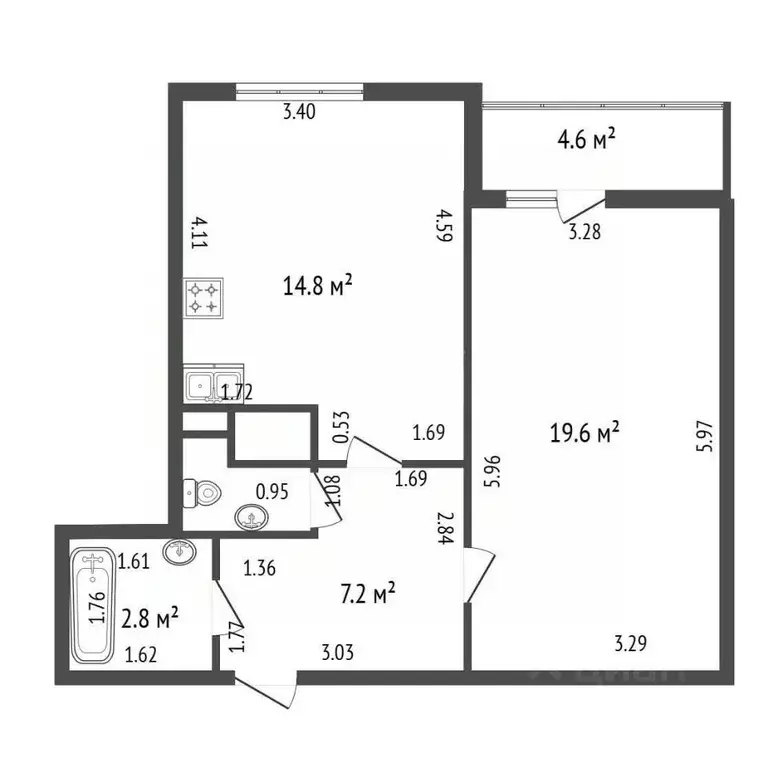 1-к кв. Санкт-Петербург Ленинский просп., 45к1 (46.1 м) - Фото 2