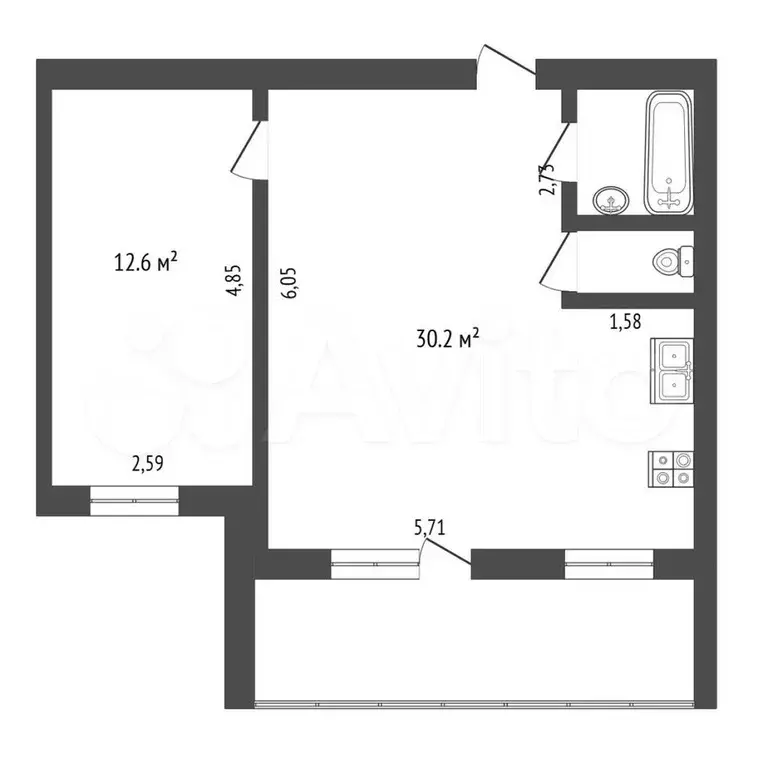 1-к. квартира, 46,5 м, 5/9 эт. - Фото 0
