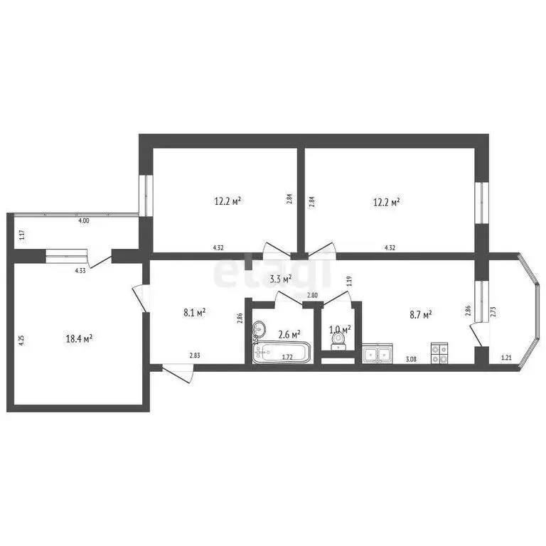 3-комнатная квартира: Абакан, улица Торосова, 4 (66.6 м) - Фото 1