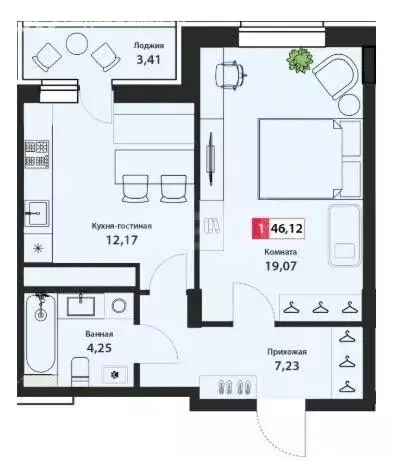 1-комнатная квартира: Тверь, Оснабрюкская улица, 22 (46.2 м) - Фото 1