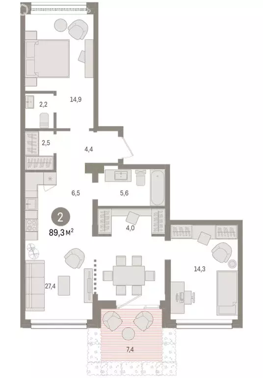 2-комнатная квартира: Тюмень, Мысовская улица, 26к1 (89.3 м) - Фото 1