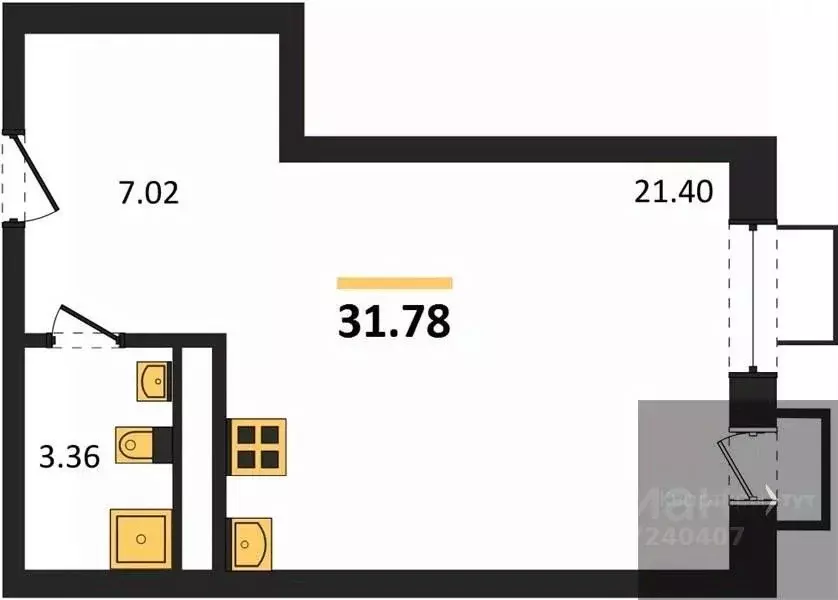 Студия Воронежская область, Воронеж наб. Чуева, 7 (31.78 м) - Фото 0