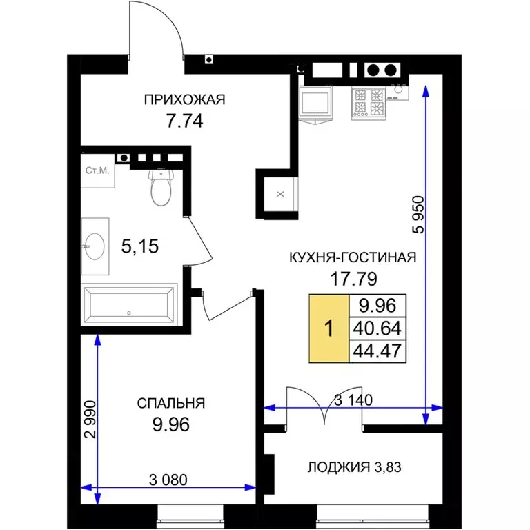 1-комнатная квартира: Гурьевск, жилой комплекс Включи (44.47 м) - Фото 0