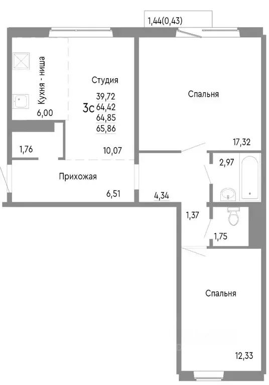 3-к кв. Челябинская область, Челябинск Нефтебазовая ул., 1к2 (64.85 м) - Фото 0