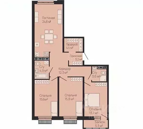 3-к кв. Нижегородская область, Нижний Новгород ул. Белинского, 23 ... - Фото 1