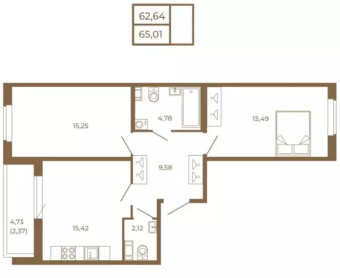 2-комнатная квартира: Сертолово, ЖК Новая История (65.01 м) - Фото 1