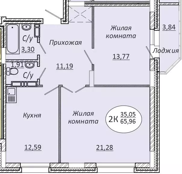 2-комнатная квартира: Новосибирск, 2-я Воинская улица, 51 (65.97 м) - Фото 1