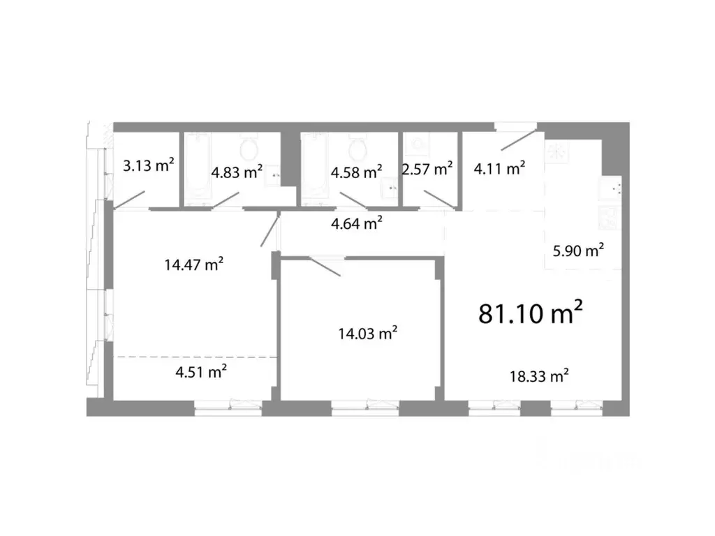 2-к кв. Челябинская область, Челябинск ул. Худякова, 18/2 (81.1 м) - Фото 0