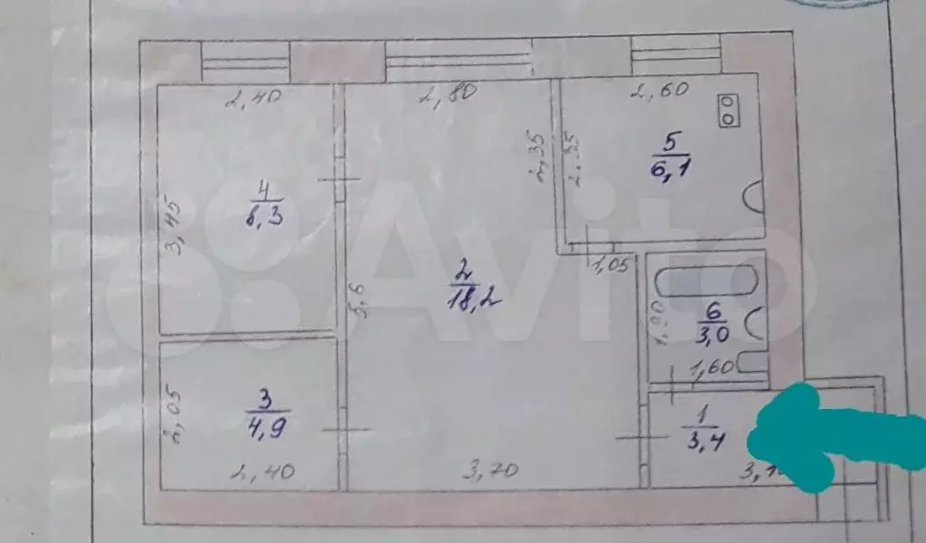 3-к. квартира, 43,9 м, 1/5 эт. - Фото 0