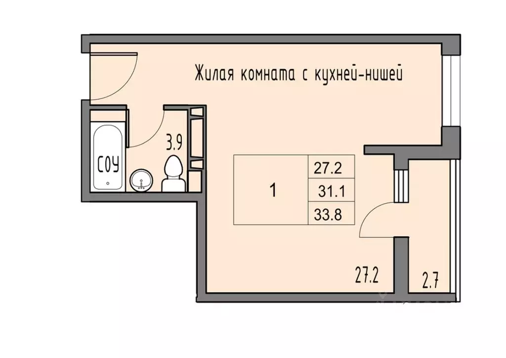 1-к кв. Ростовская область, Ростов-на-Дону Левенцовский мкр,  (32.4 м) - Фото 1