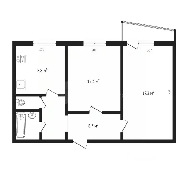 2-к кв. Тюменская область, Тюмень ул. Мельникайте, 127а (50.0 м) - Фото 1