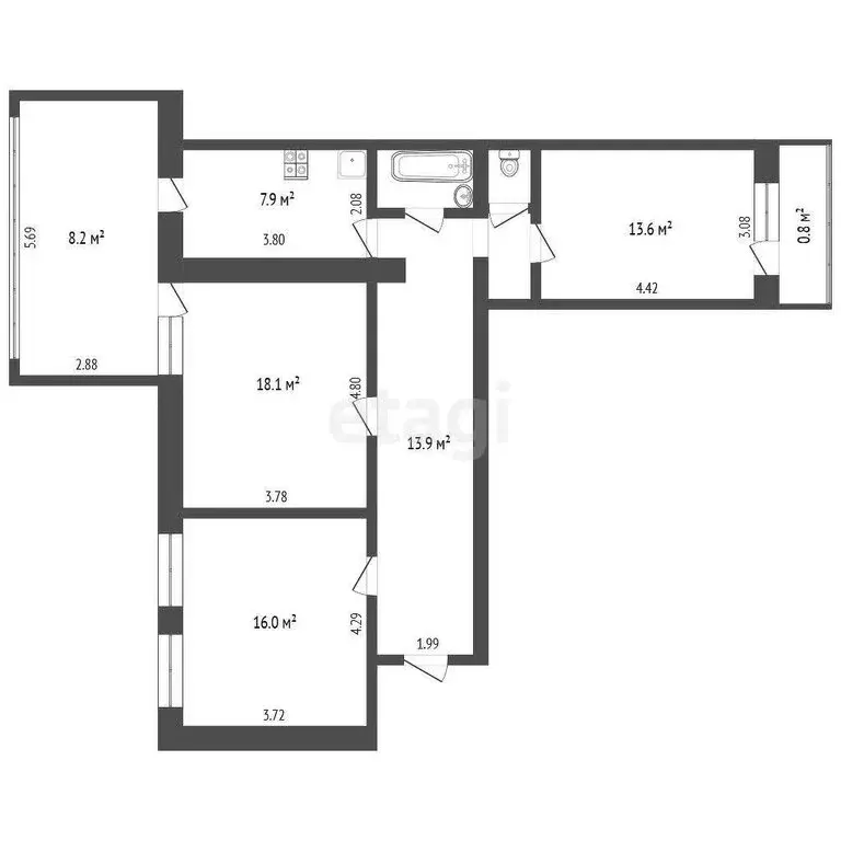 3-комнатная квартира: Мирное, Стадионная улица, 17 (81.6 м) - Фото 0